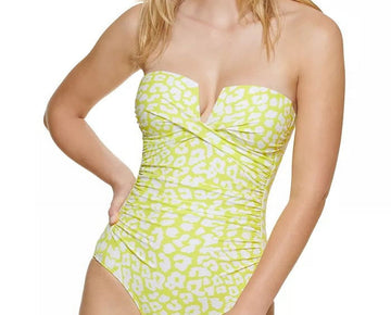 Calvin Klein LIGHT YELLOW LEOPARD Tummy-Control One-Piece Swimsuit, US Size 18