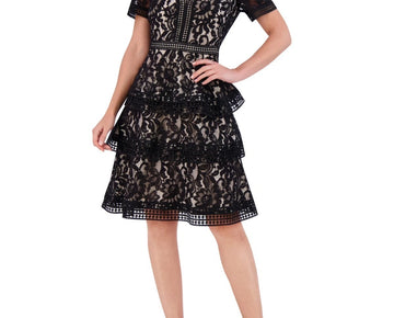 Eliza J Women's Short-Sleeve Ruffled Layered dress Black Size 2 MSRP $188