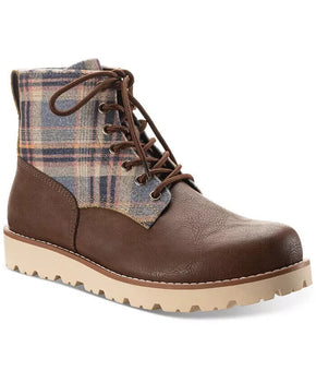 Sun + Stone Men's Wilder Plaid Lug Sole Boots Yellow Brown Plaid 8.5 M