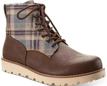 Sun + Stone Men's Wilder Plaid Lug Sole Boots Yellow Brown Plaid 8.5 M