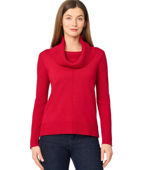 Melissa Paige Women's Ribbed Stitch Cowl-Neck Sweater Red Rayon Size L