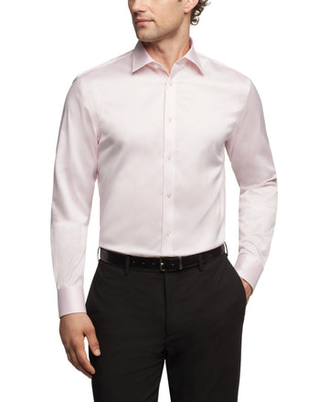 Calvin Klein Refined Cotton Stretch Regular Fit Dress Shirt Pink Size 17x32/33