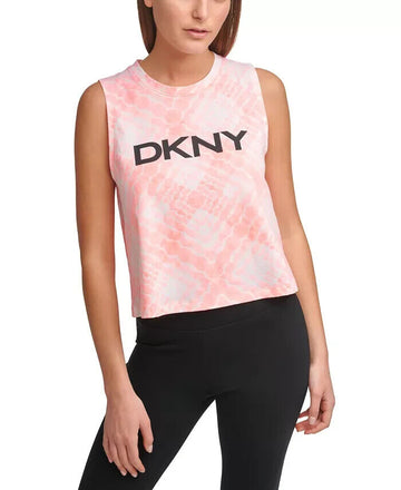 DKNY Women's Shibori-Printed Logo Tank Top - Atomic Pink - Size XS