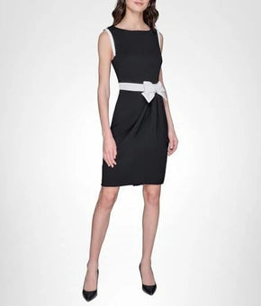 Karl Lagerfeld Women's Lined Arm Trim Scuba Crepe Sheath Dress Black Size 2 $148