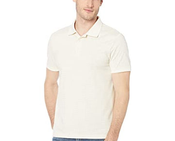 Calvin Klein Short Sleeve Smooth Cotton Grid Print Polo Tofu Ivory Size XL
