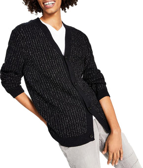 INC Mens Metallic V-Neck Cardigan Sweater Size XS Black