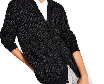 INC Mens Metallic V-Neck Cardigan Sweater Size XS Black