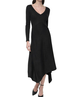 DKNY womens Asymmetric Hem Midi Dress, Size XS, Black MSRP $139