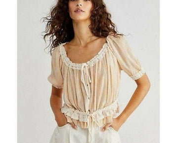 Free People Women's Perfect Day Gathered Top, Size XS Pink MSRP $88