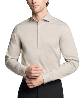 Calvin Klein Steel Slim Fit Modern Pin Cord Dress Shirt Taupe Size 15.5 x 34/35