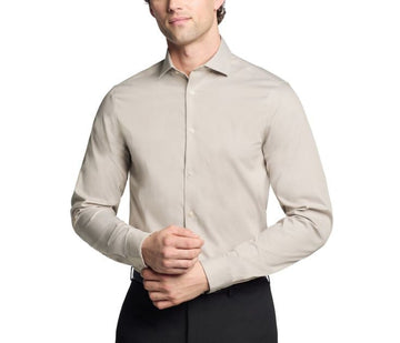 Calvin Klein Steel Slim Fit Modern Pin Cord Dress Shirt Taupe Size 15.5 x 34/35