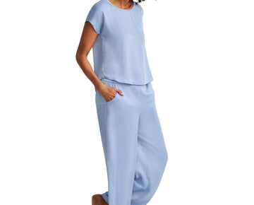 State Of Day Womens 2-Pc. Silk Touch Short Sleeve Pajama Set Blue Size 2XL $80