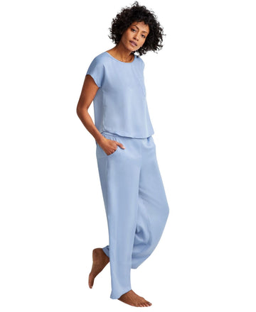 State Of Day Womens 2-Pc. Silk Touch Short Sleeve Pajama Set Blue Size 2XL $80
