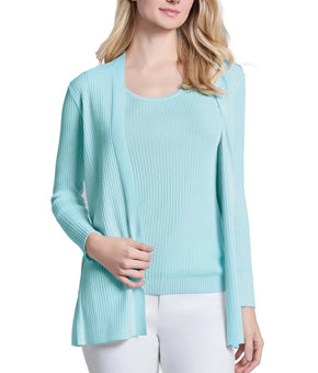 Jones New York Women Long-Sleeve Side-Slit Cardigan Sweater Aqua Blue Size L $90