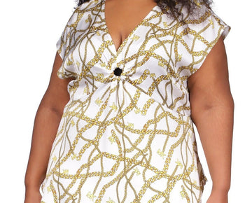 Michael Michael Kors Plus Size 2X Logo Chain-Print Top Yellow White MSRP $98