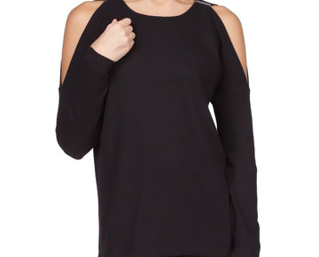 MICHAEL MICHAEL KORS Cold-Shoulder Waffle-Knit Top Black Size XXS MSRP $88