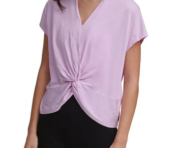 DKNY Sport Twist-Front V-Neck T-Shirt Pink Size XS MSRP $40