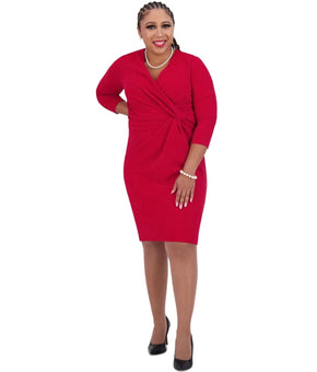Kasper Women's Twist-Front 3/4-Sleeve Glitter Sheath Dress Red Size 1X MSRP $99