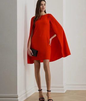 Lauren Ralph Lauren Women Crewneck Lined Georgette Cape Dress Red Size 8 $195