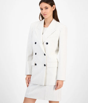 HUGO Women's Pinstriped Oversized Blazer double-button Ivory Size 14 MSRP $398