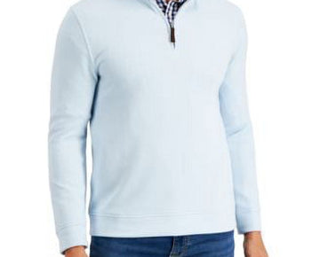 Club Room Men's Birdseye Quarter-Zip Pullover Blue Size M MSRP $60