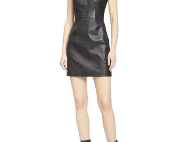 Theory Womens Mix Media Leather Rib Knit Dress Black Size 4 MSRP $795