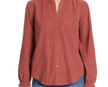 Gloria Vanderbilt Women's Cotton Ruffle-Trim Blouse Brick Brown Size M