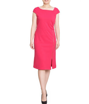 NY Collection Cap Sleeve Square neck Pink Zipper Dress Petite Size PM $58 SALE