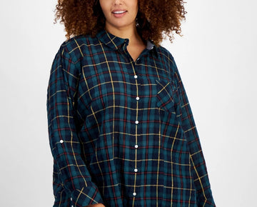 Tommy Hilfiger Plus Size Plaid Button-Front Shirt Green Size 1X MSRP $80
