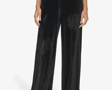 Calvin Klein Women's Wide-Leg Velvet Pants Black Size 12 MSRP $99