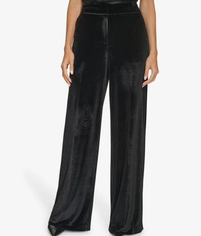 Calvin Klein Women's Wide-Leg Velvet Pants Black Size 8 MSRP $99