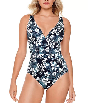 Swim Solutions Sea Tummy Control One-Piece Swimsuit Size 10 Blue MSRP $99