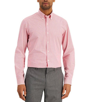 Club Room Shirt Mens Size M 15/15.5 Red Stripe Long Sleeve Slim Fit Stretch $60