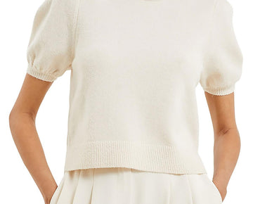 French Connection Crewneck Short Sleeve Pullover Sweater Cream Size M MSRP $98