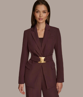 Donna Karan New York Women Hardware Belted Jacket Red Wine Size 10 MSRP $189