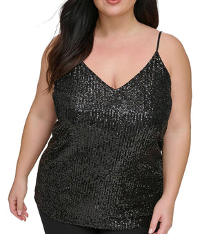 Calvin Klein Womens Plus Sequined Workday Camisole Size 1X Black