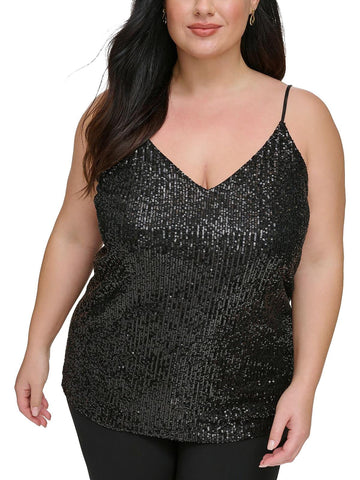 Calvin Klein Womens Plus Sequined Workday Camisole Size 1X Black