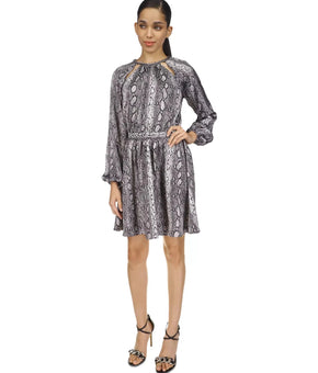 Michael Kors Women's Snakeskin-Print Chain-Neck Dress Black Size XL MSRP $195