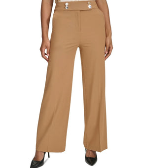 Calvin Klein Petite Solid Lux High-Rise Wide-Leg Pants Brown Size 12P MSRP $109