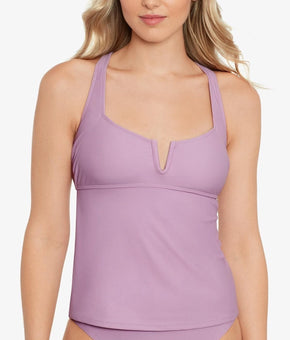 Salt & Cove Swim Top Womens Size S Dusty Lilac V Neck Tankini Strappy Back