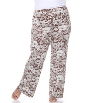White Mark Women's Plus Size 1X Floral Paisley Palazzo Pants brown