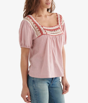 LUCKY BRAND Womens Pink Short Sleeve Square Neck Top Size XS MSRP $70