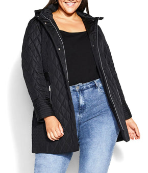 Avenue Women's Plus Size Black Lined Zip Up Quilted Coat Size 26-28 MSRP $198