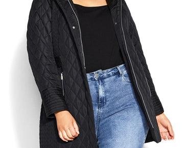 Avenue Women's Plus Size Black Lined Zip Up Quilted Coat Size 26-28 MSRP $198