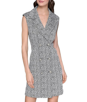 KARL LAGERFELD Women Abstract Jaquard Knit Dress Black White Size 10 $168