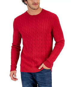 Club Room Men's Cable-Knit 100% Cotton Sweater in Ablaze Red Size XL