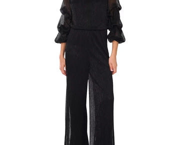 Vince Camuto Women's Metallic V-Neck Bubble-Sleeve Jumpsuit Black Size S MSRP$99