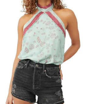 Free People 1 Thing Halter Neck Bodysuit in Flower Size S Green MSRP $68