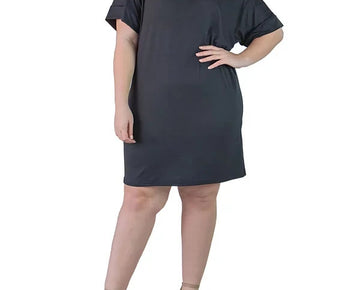24seven Comfort Apparel Plus Size Loose Fit V-Neck T Shirt Dress Black Size 1X