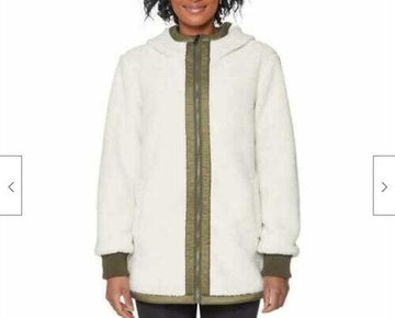 1 Madison Expedition Womens Fuzzy Jacket with Hood ivory green Size XL